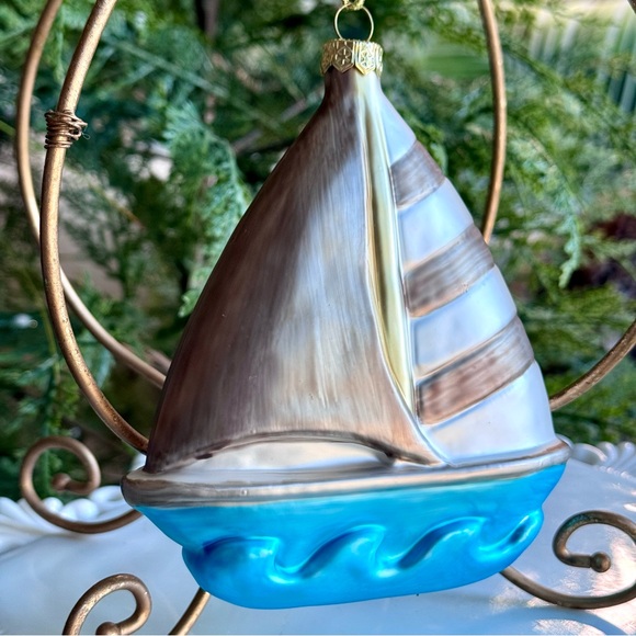 NEW! Nautical Sailboat Blown Glass Large Christmas Ornament - Picture 2 of 5